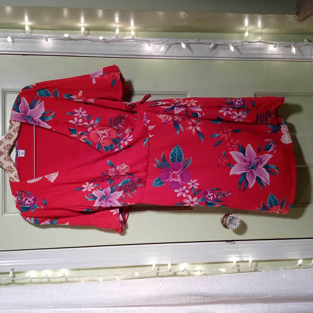 Women's Old Navy tropical floral red wrap vacation 🌴⛱️ dress Sm.